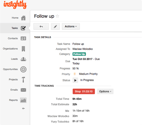 Insightly time tracking integration - Embed preview