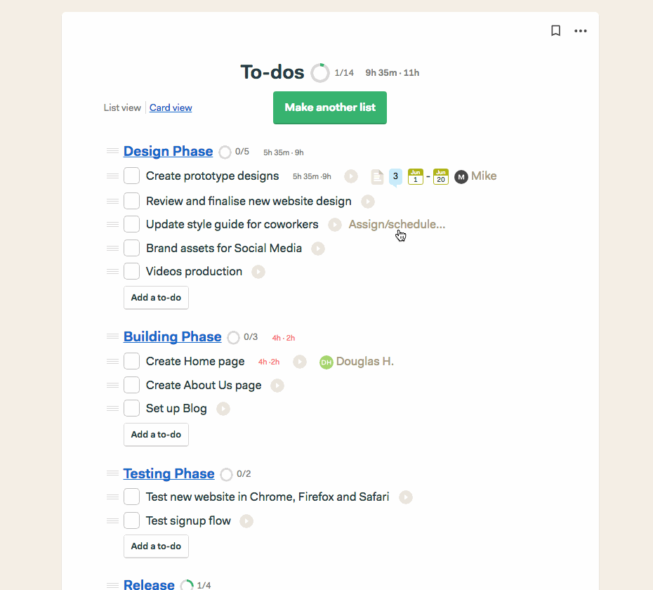 Time tracking and estimates inside Basecamp