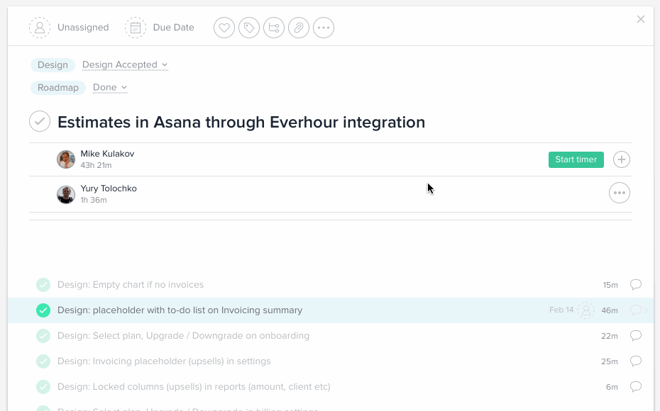 Estimates inside Asana through Everhour