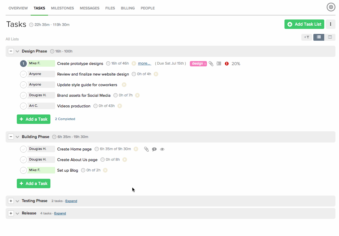 Time tracking and estimates inside Teamwork