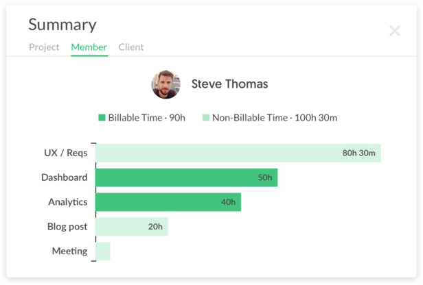 Everhour member summary dashboard