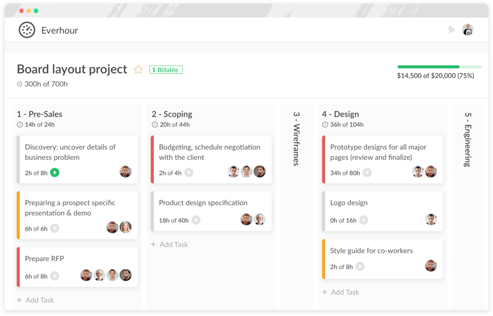 Manage tasks in Everhour