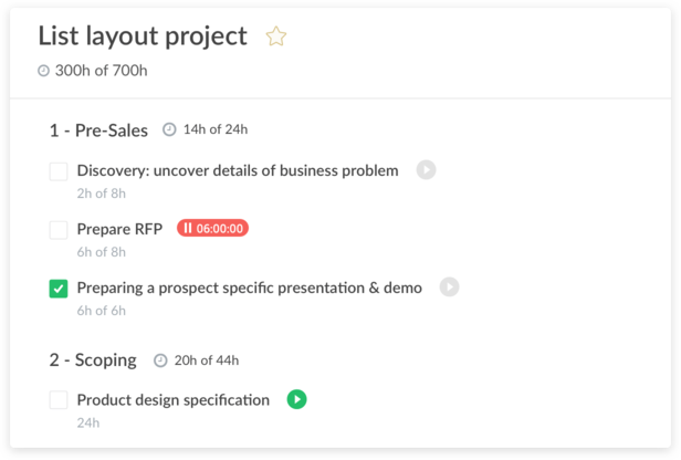 Everhour tasks list view