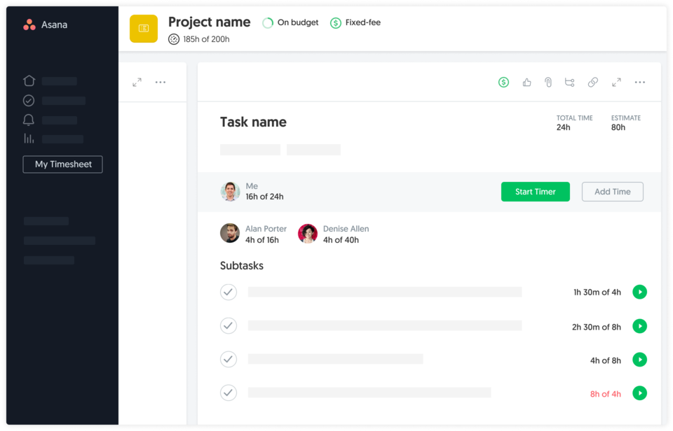 Time tracking in Asana