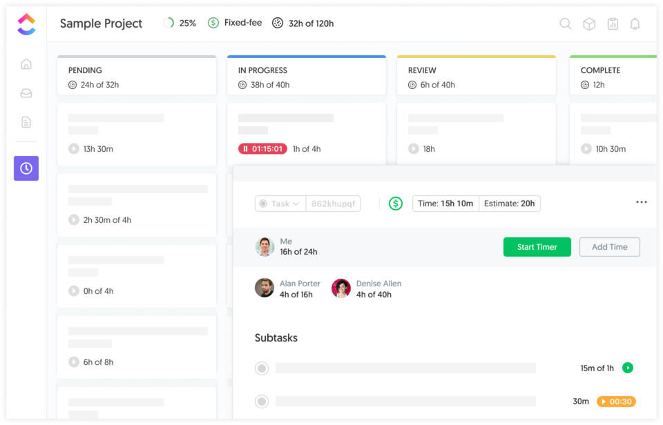 Time tracking and estimates inside ClickUp