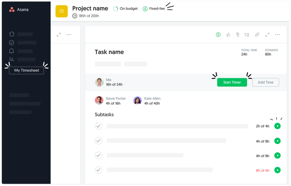 Time tracking and estimates inside Asana