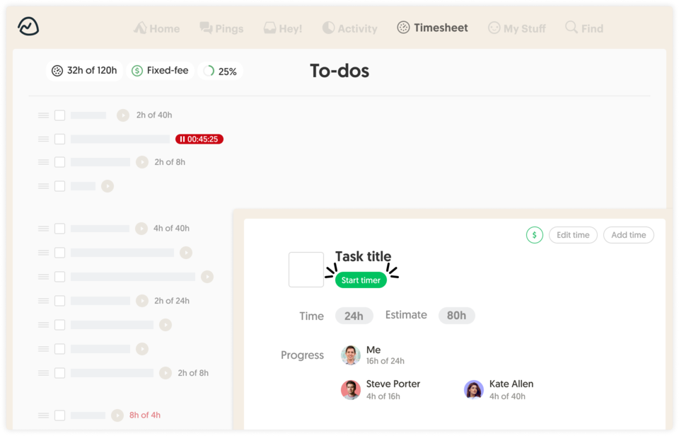 Time tracking and estimates inside Basecamp