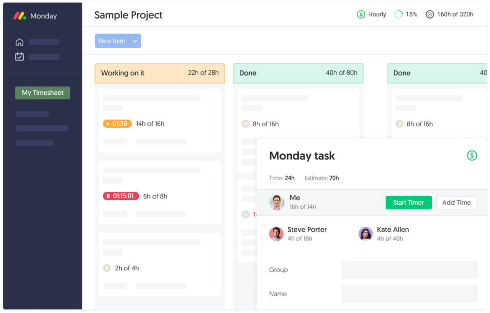 Time tracking and estimates inside Monday