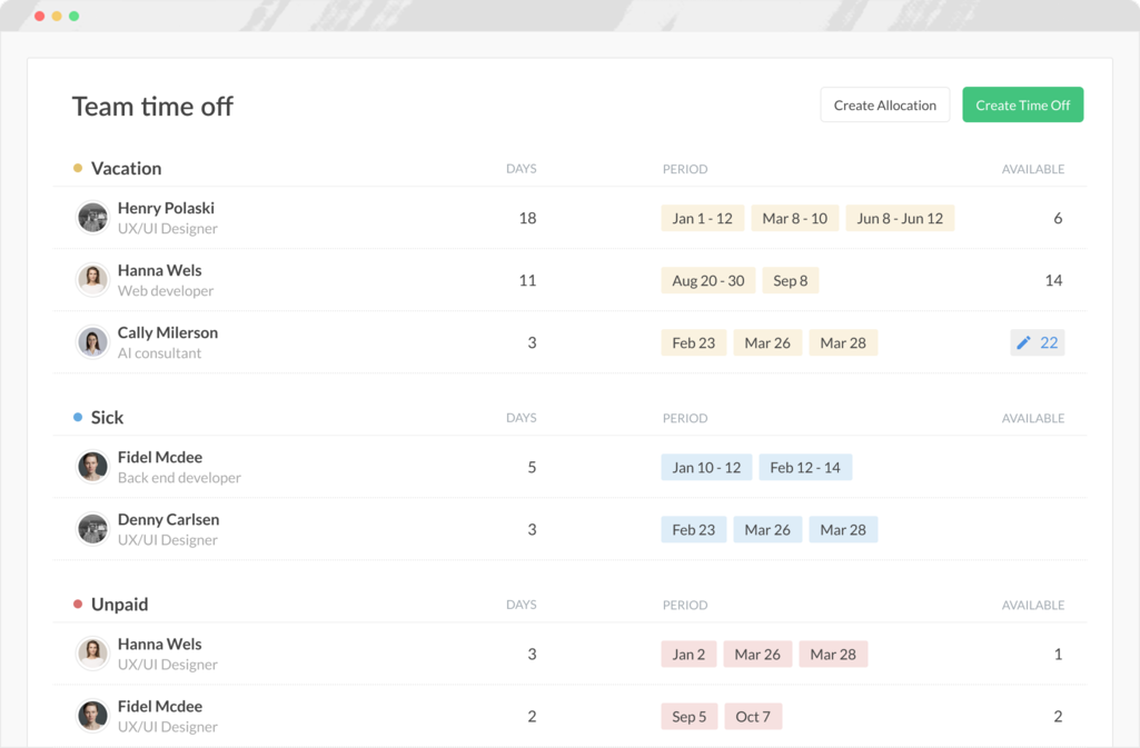 Time off tracking and accrual management