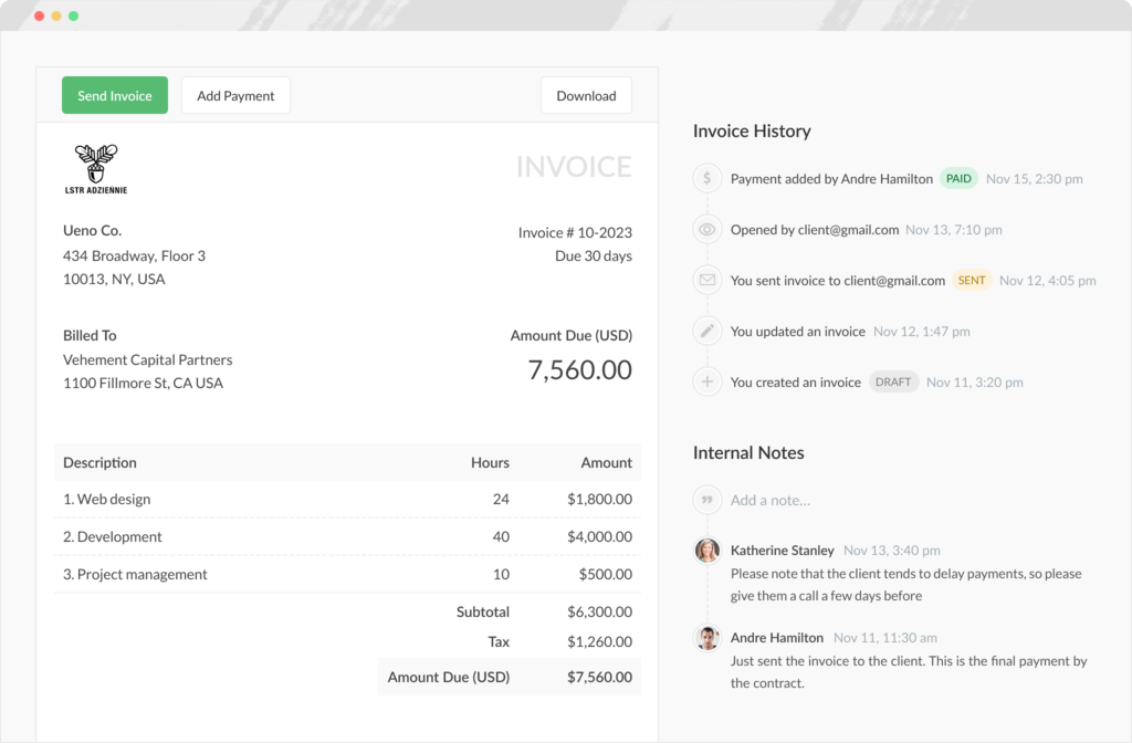 everhour tour invoices preview