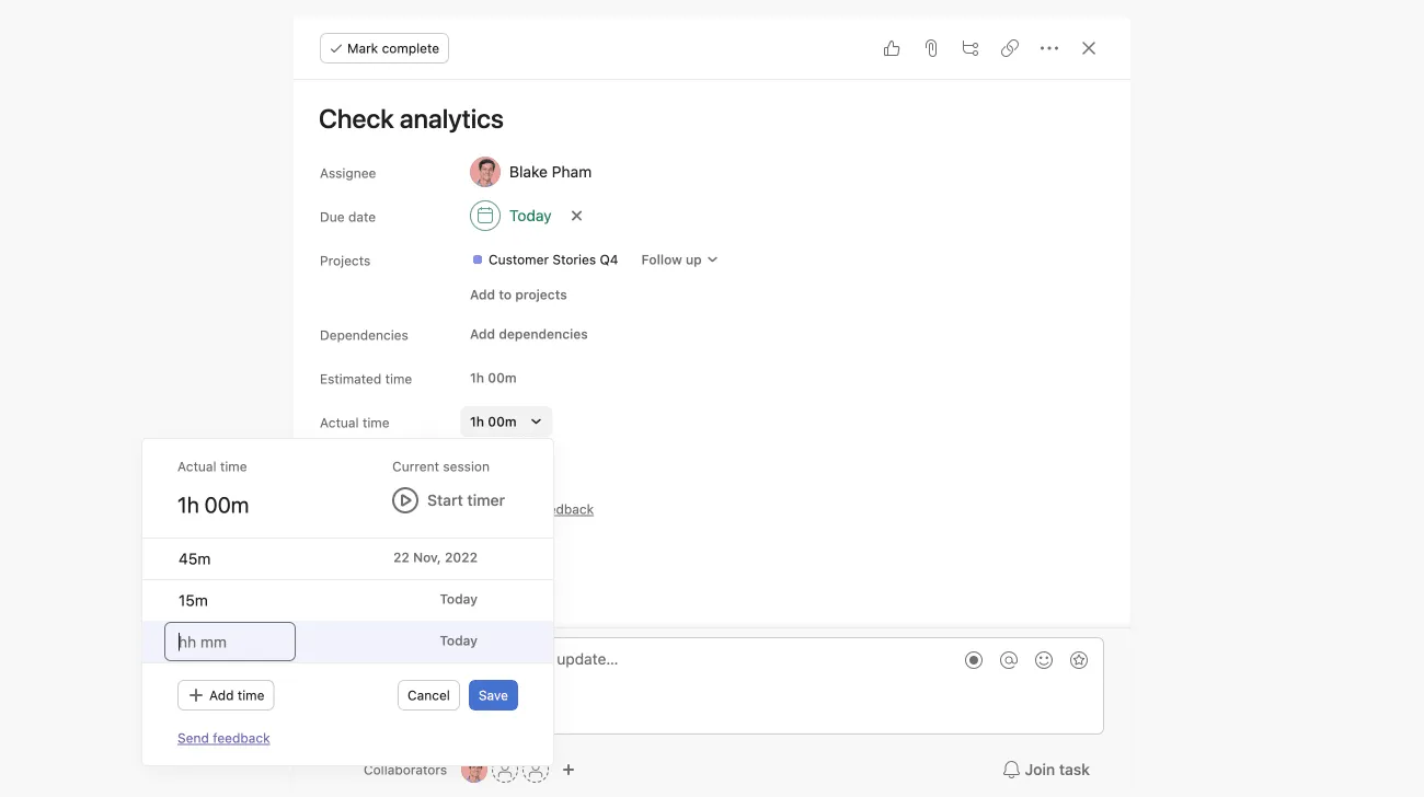 asana native time tracking