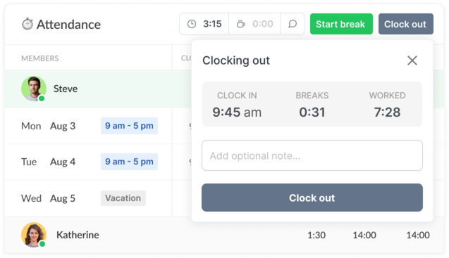 Clock in and clock out tracking in Everhour