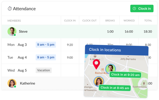 Location tracking for employee clock-ins