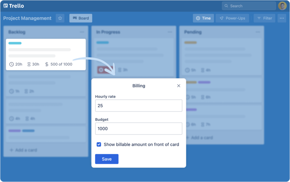 trello power-up billing and budgets