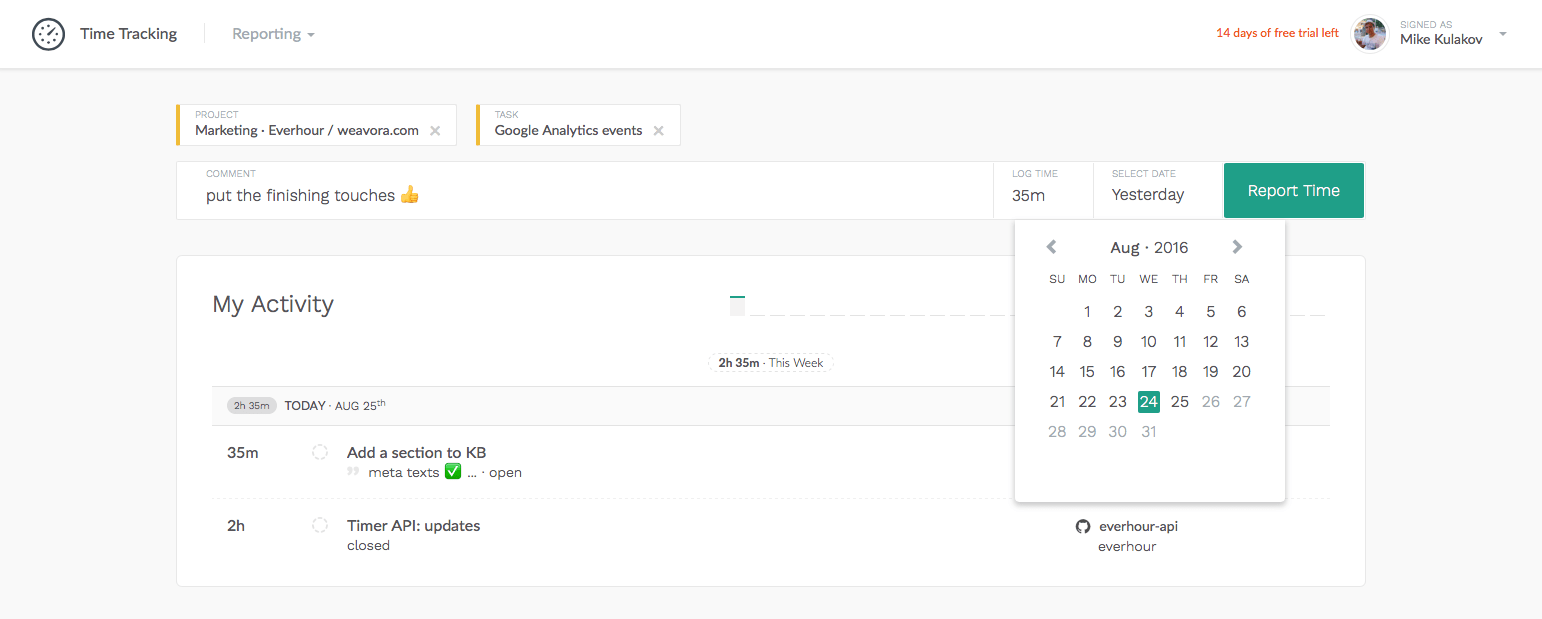Everhour Update a Client Integration