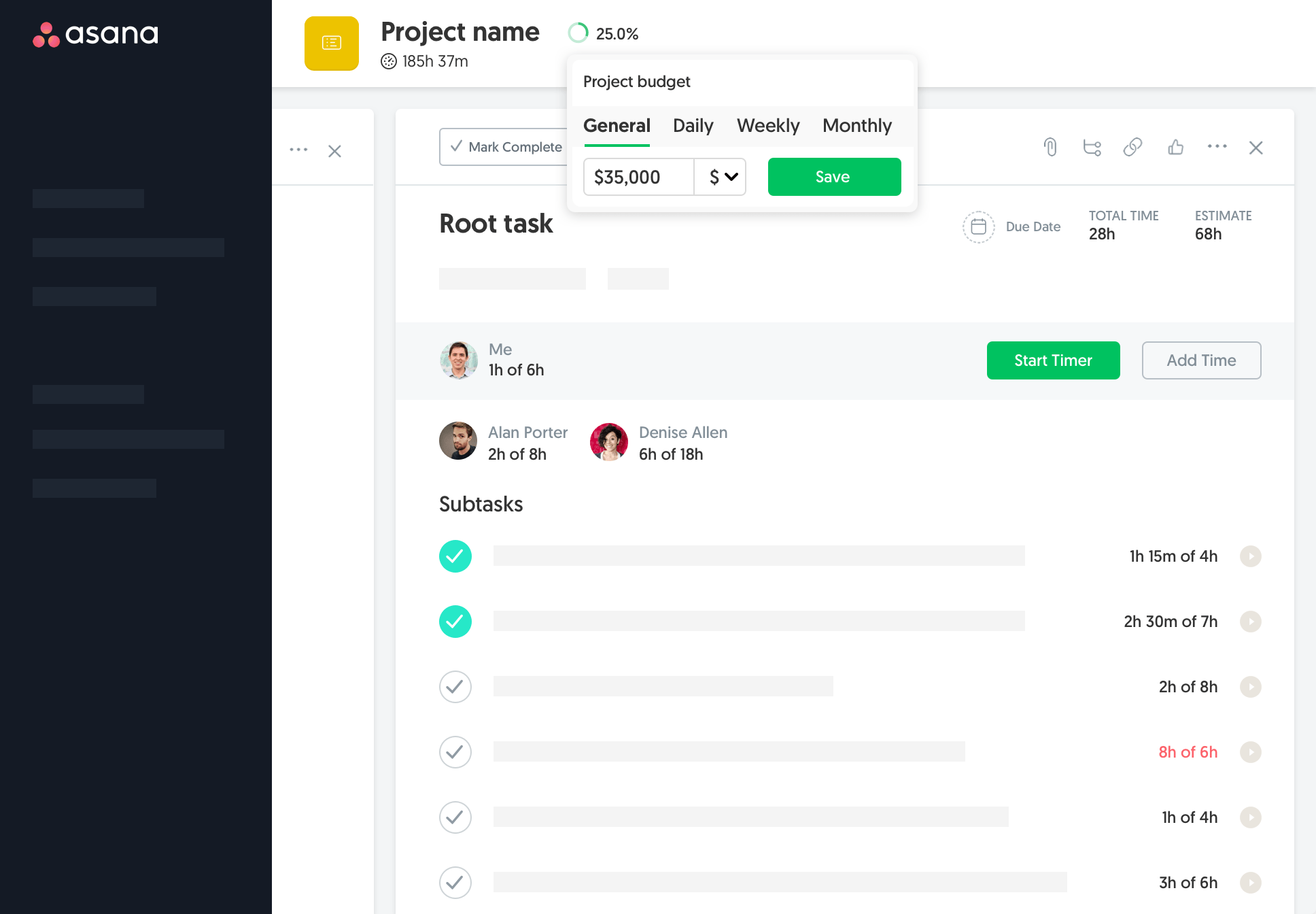 asana time tracking