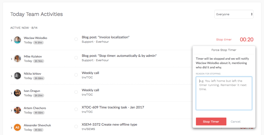 Stop The Everhour Timer Automatically Or Manually For Others