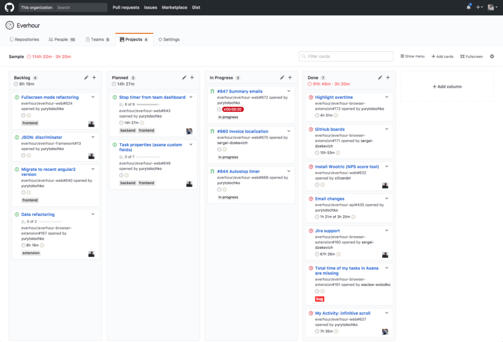 Tracking Time in New Kanban-Style Github Boards