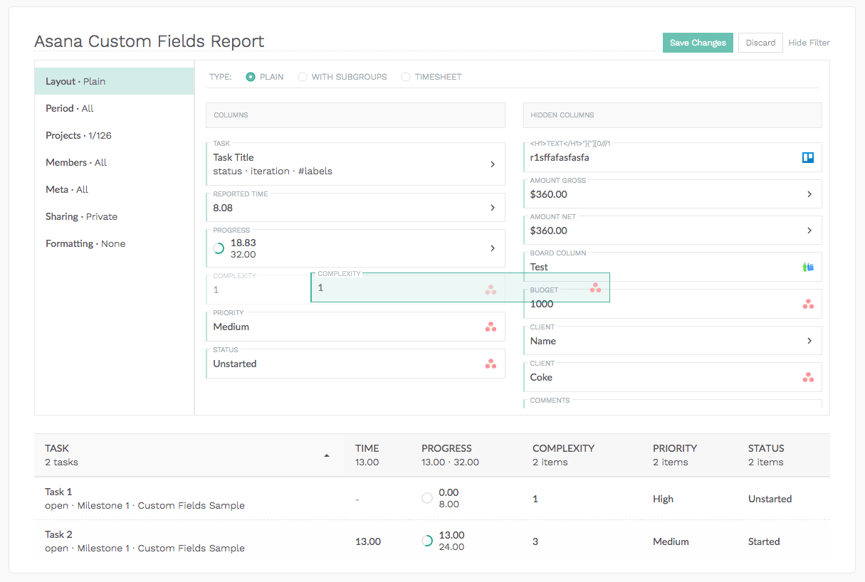 use custom fields from asana or trello in everhour reports