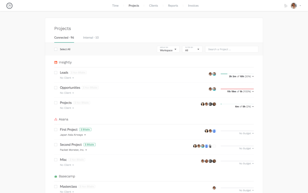 keep track of project budget by costs and/or total hours