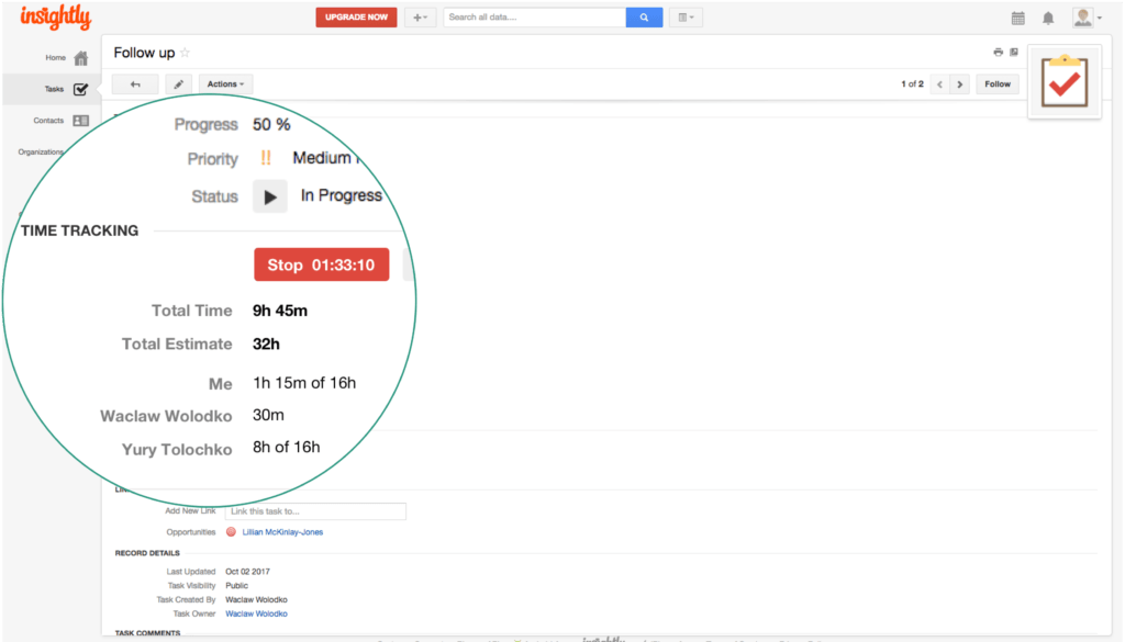 insightly integration with everhour: time tracking, estimates, reporting