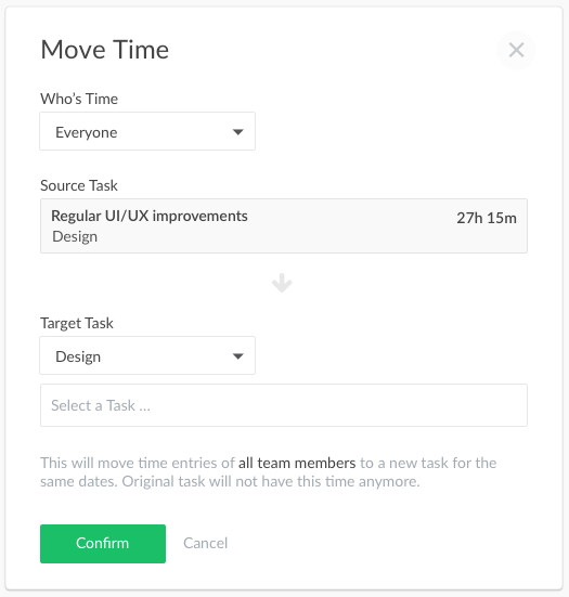 moving time to different date or task