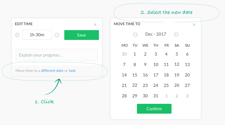 moving time to different date or task