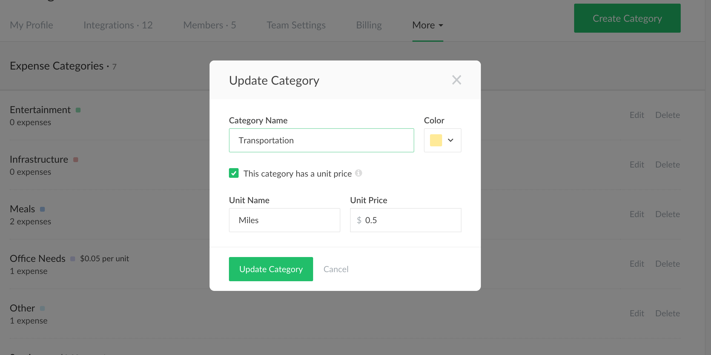 track expenses with unit pricing