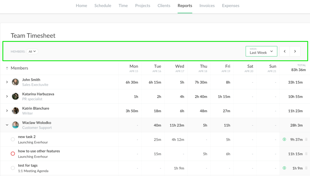 get deeper insights with the new team timesheet