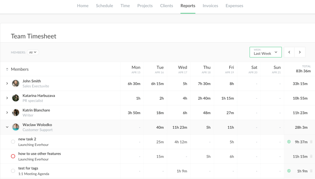 get deeper insights with the new team timesheet