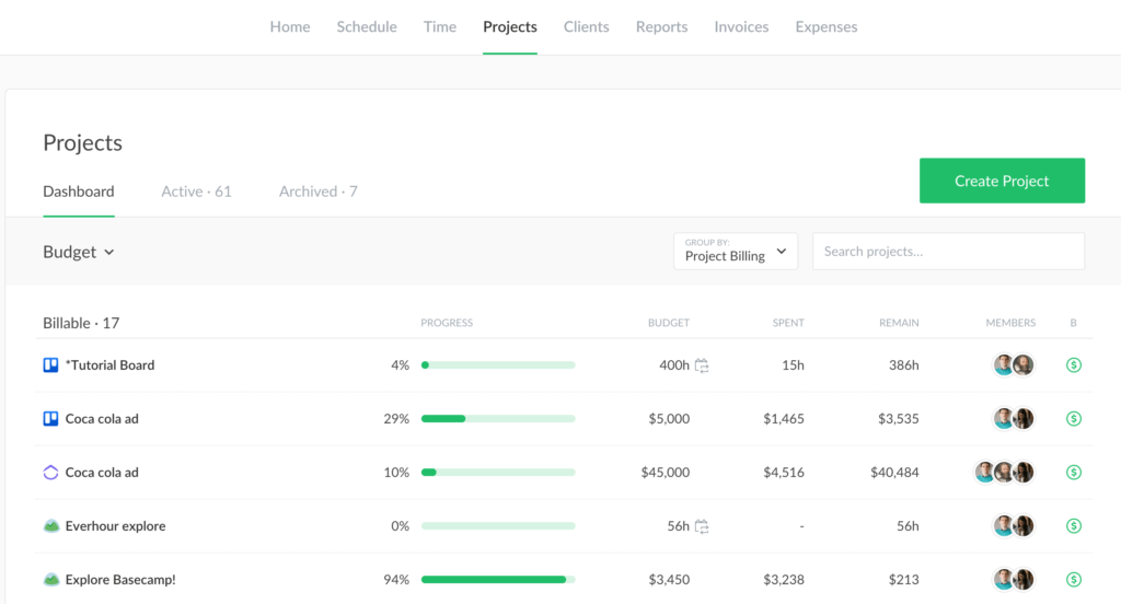 monitor budget and balance on new projects dashboard