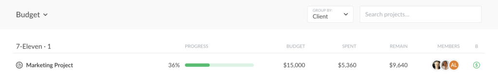 monitor budget and balance on new projects dashboard