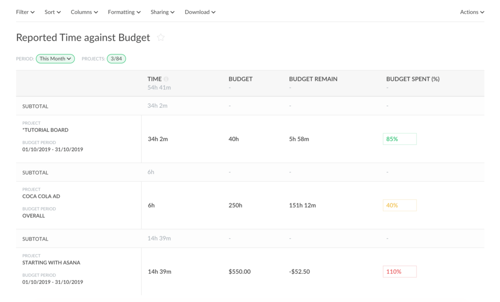 team admins can see budget columns in reports