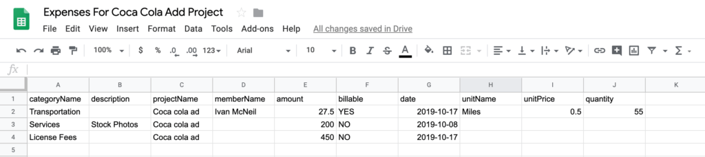 download expenses in csv