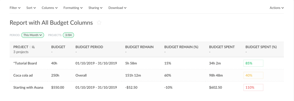 team admins can see budget columns in reports
