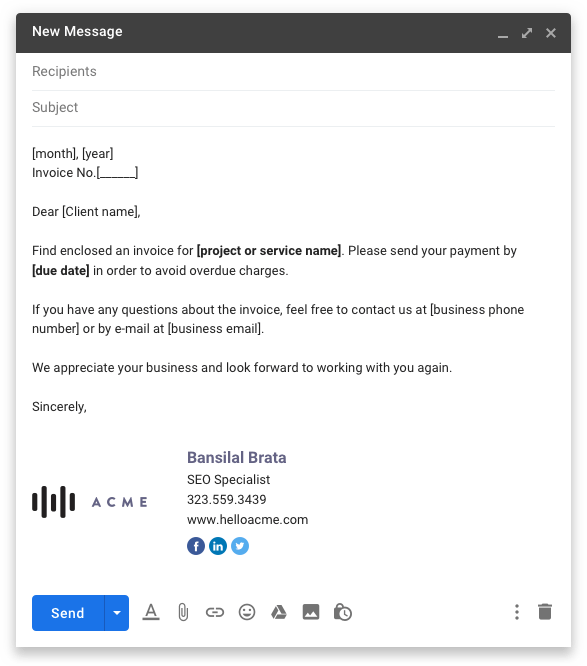 professional invoice email template