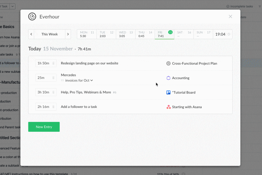 access your timesheet inside asana and trello