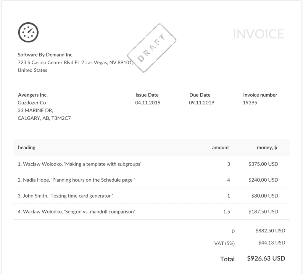 use comments as line items on invoices