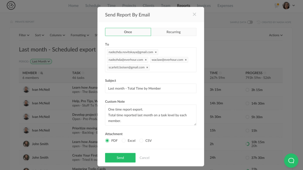 schedule export of reports