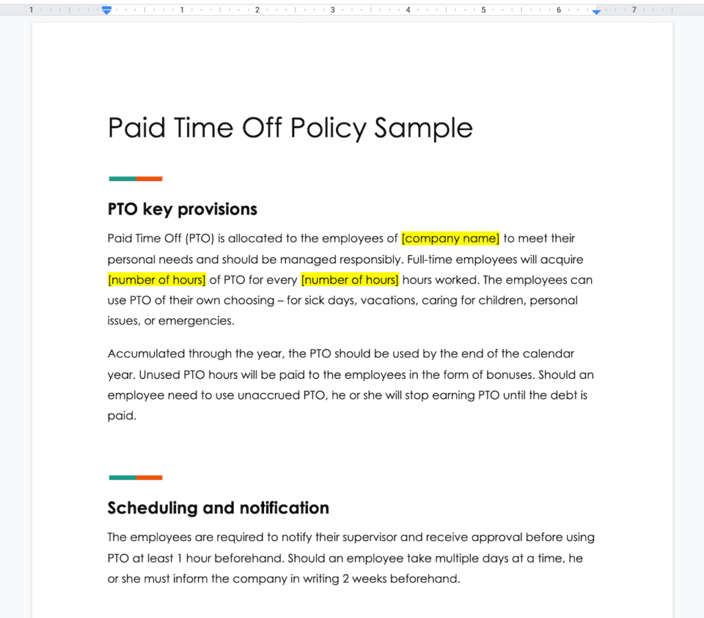 Paid Time Off Pto Policy Template