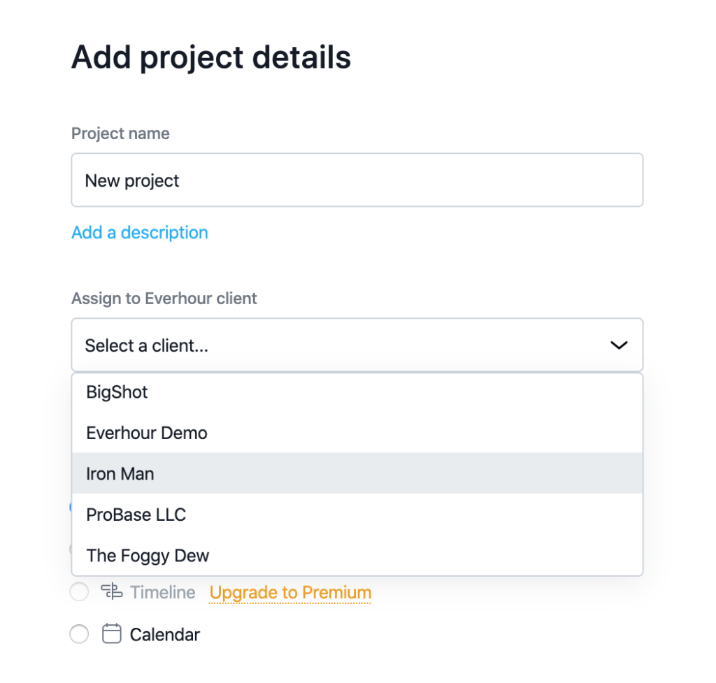 assign projects to everhour clients in asana