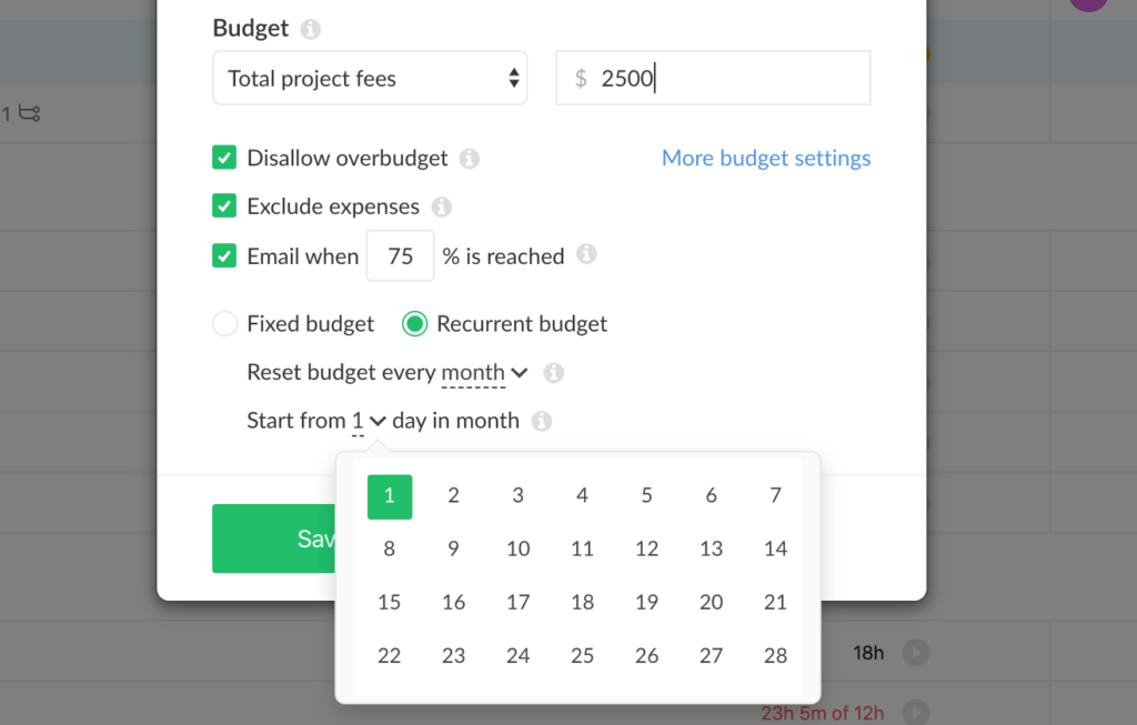 change the start date of a monthly budget