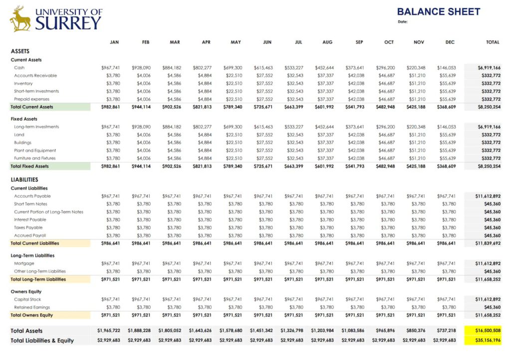 simple blank balance sheet