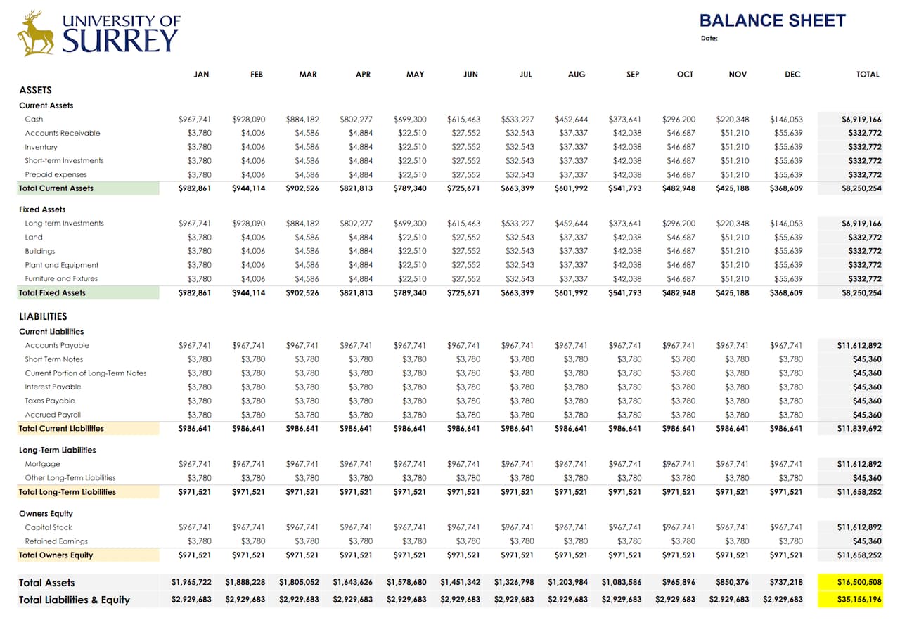 Monthly Balance Sheet Template Excel Templates Bank2home
