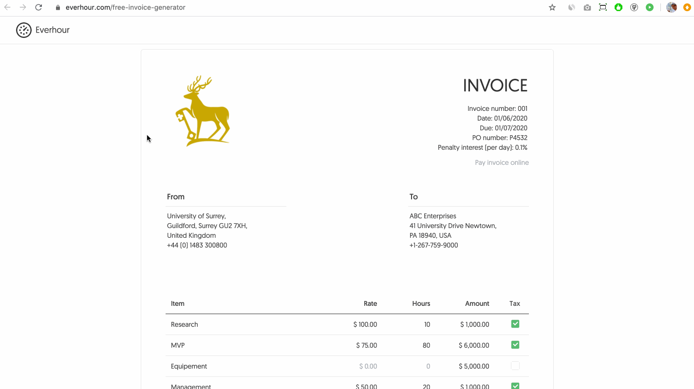 Free Invoice Template for Google Docs by Everhour (20 Update) Inside Invoice Template Google Doc