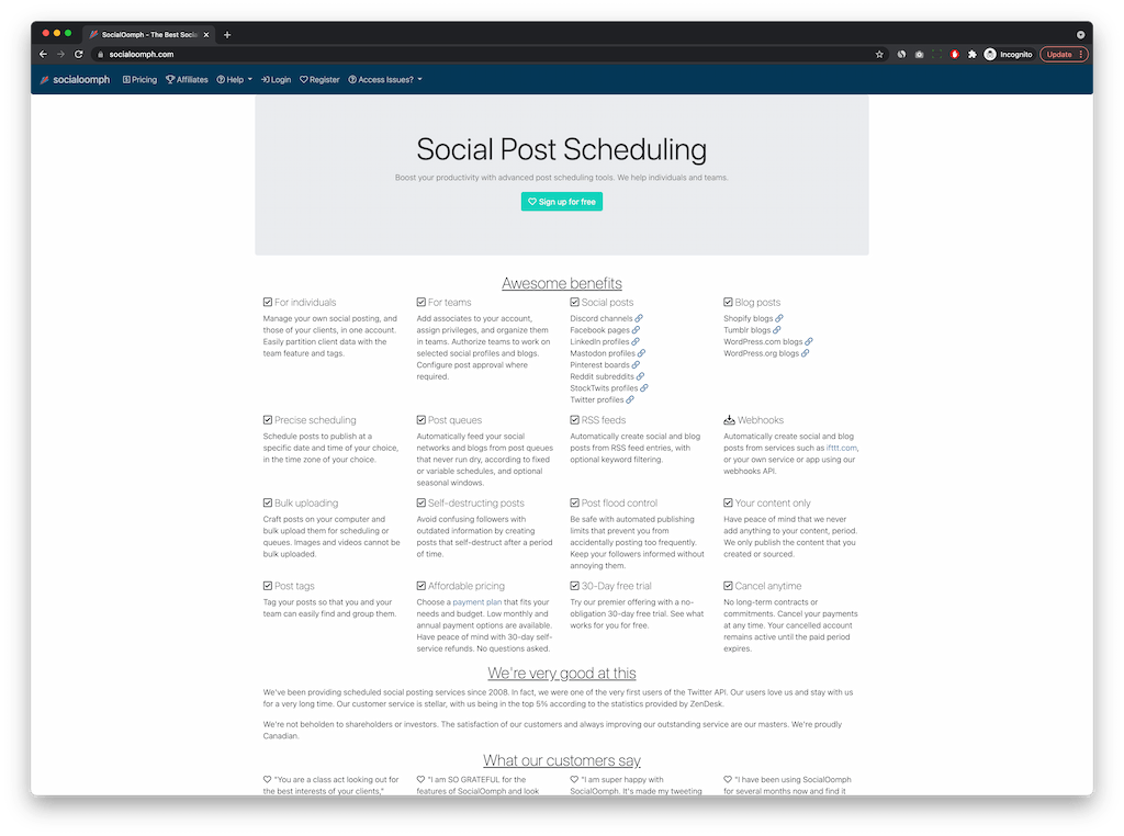 free social media scheduling tools - SocialOomph
