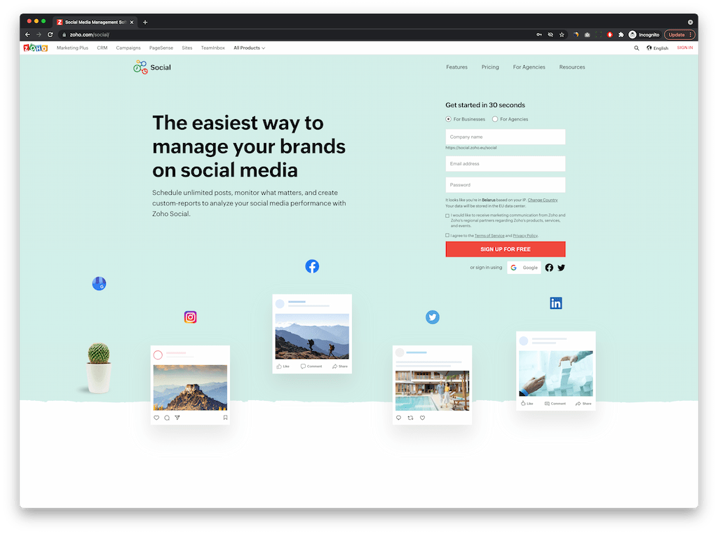 free social media scheduling tools - Zoho Social