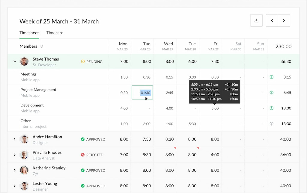 TimeControl, Timesheet management software- QuantumPM