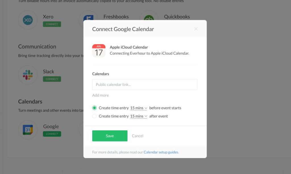 calendar integrations: google, outlook and icloud