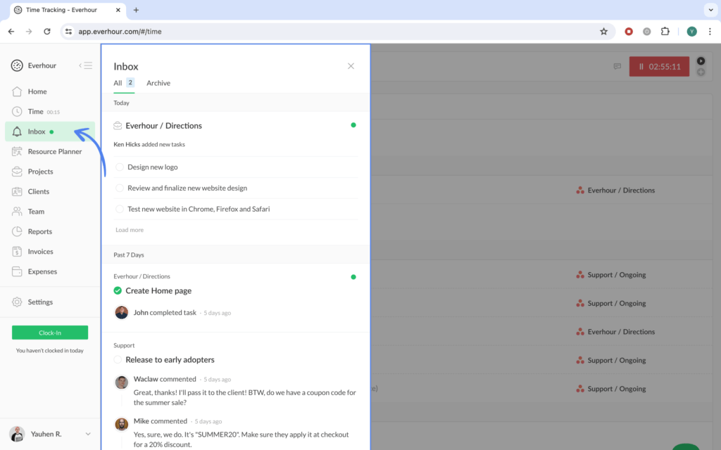 introducing the new inbox feature in everhour
